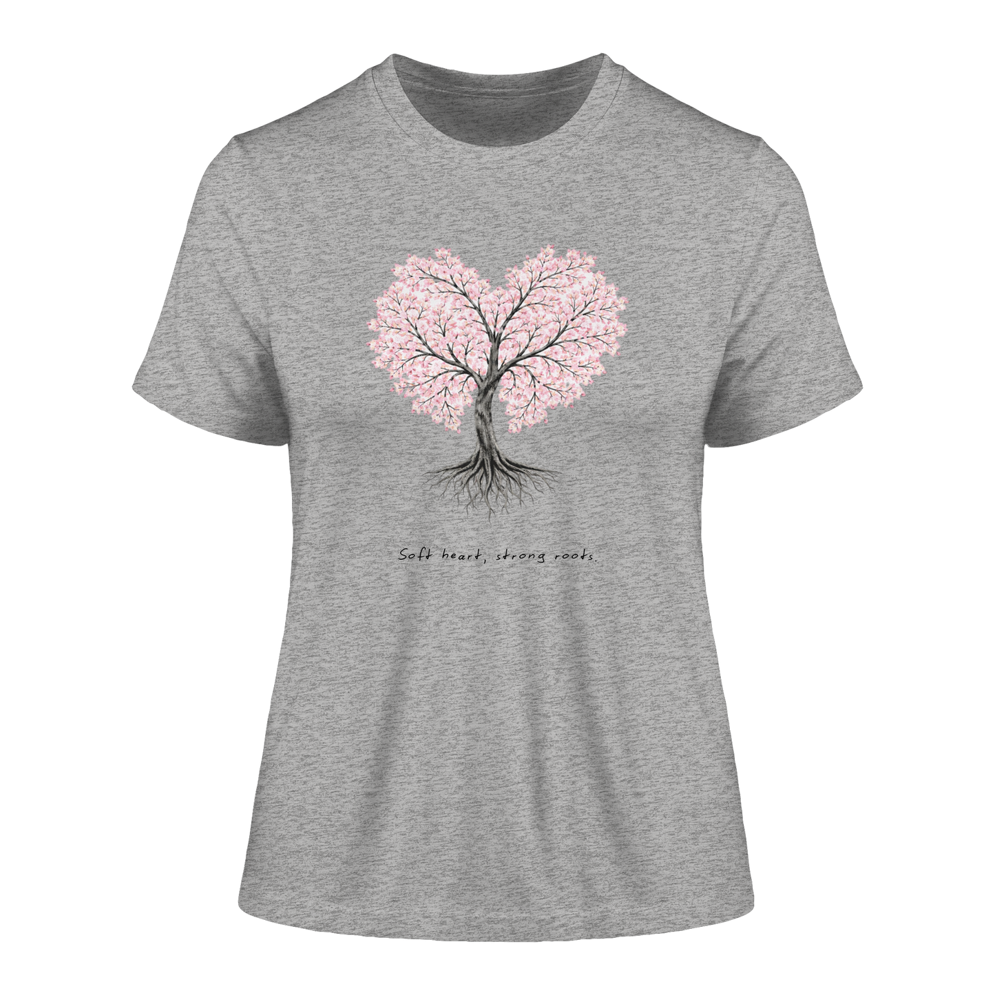 tailliertes Bio Damen Shirt in White mit Soft Heart Strong Roots Design