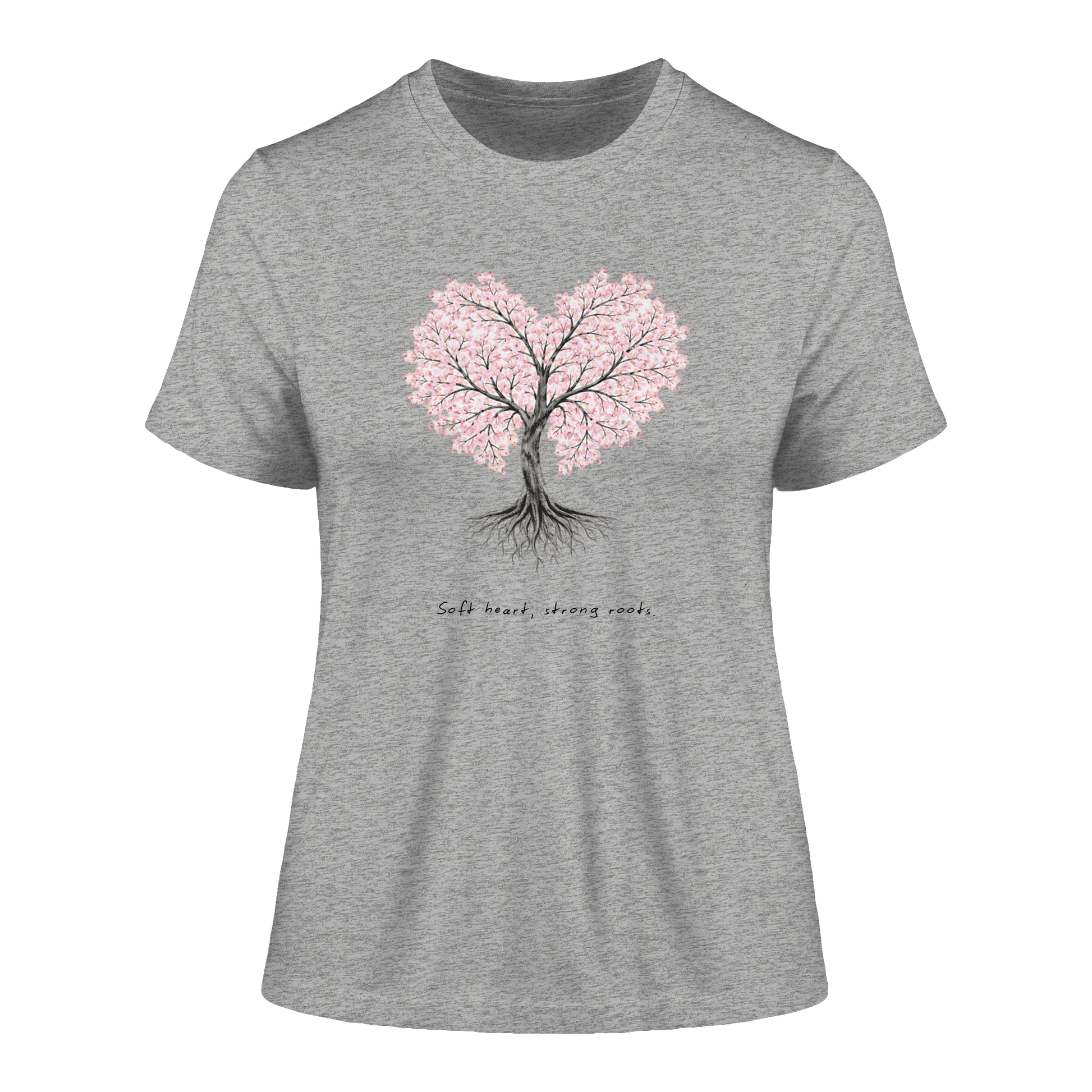tailliertes Bio Damen Shirt in White mit Soft Heart Strong Roots Design