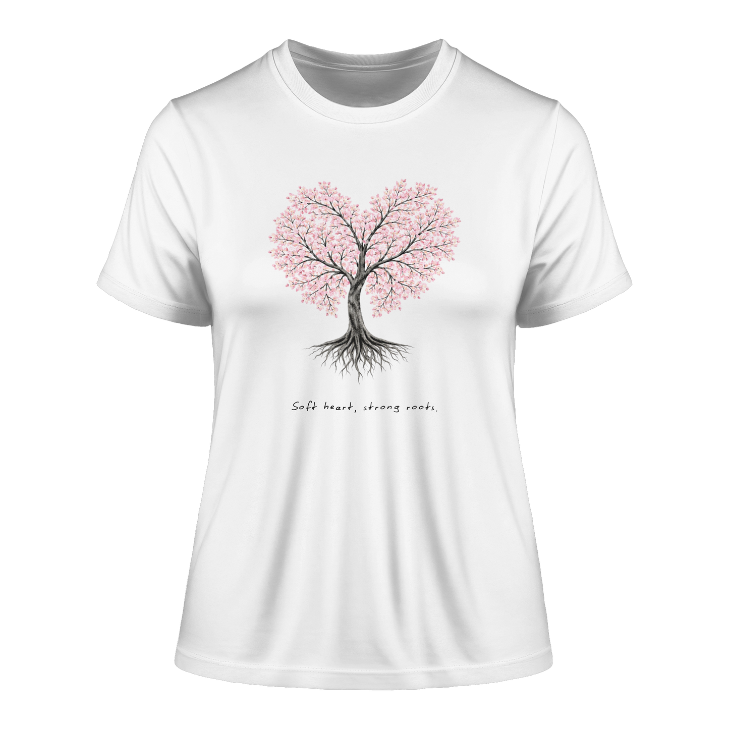 tailliertes Bio Damen Shirt in White mit Soft Heart Strong Roots Design