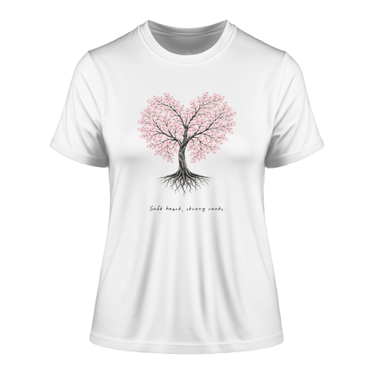 tailliertes Bio Damen Shirt in White mit Soft Heart Strong Roots Design