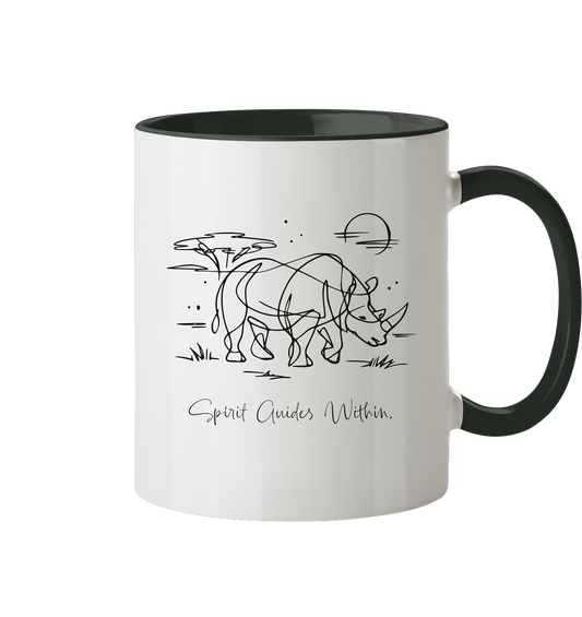  Tasse in Weiß & Schwarz mit Krafttier Nashorn Motiv