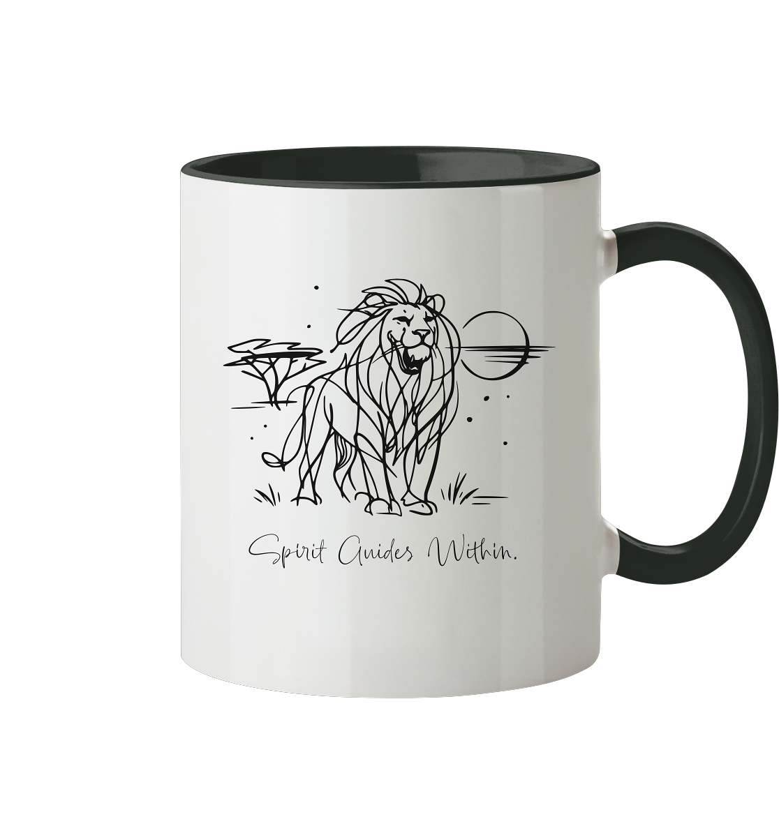  Tasse in Weiß & Schwarz mit Krafttier Löwe Motiv