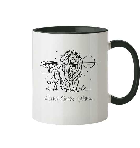  Tasse in Weiß & Schwarz mit Krafttier Löwe Motiv