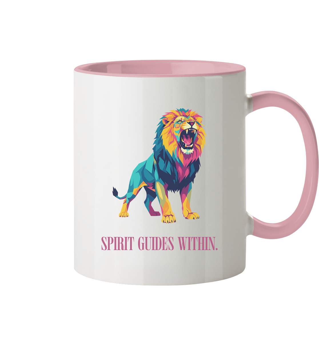  Tasse in Weiß & Altrosa mit Krafttier Löwe Motiv
