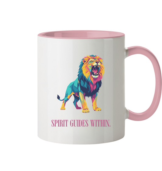 Tasse in Weiß & Altrosa mit Krafttier Löwe Motiv