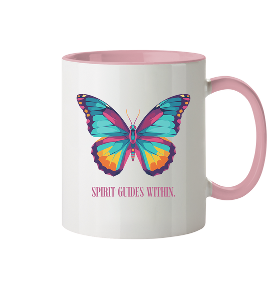  Tasse in Weiß & Altrosa mit Krafttier Schmetterling Motiv