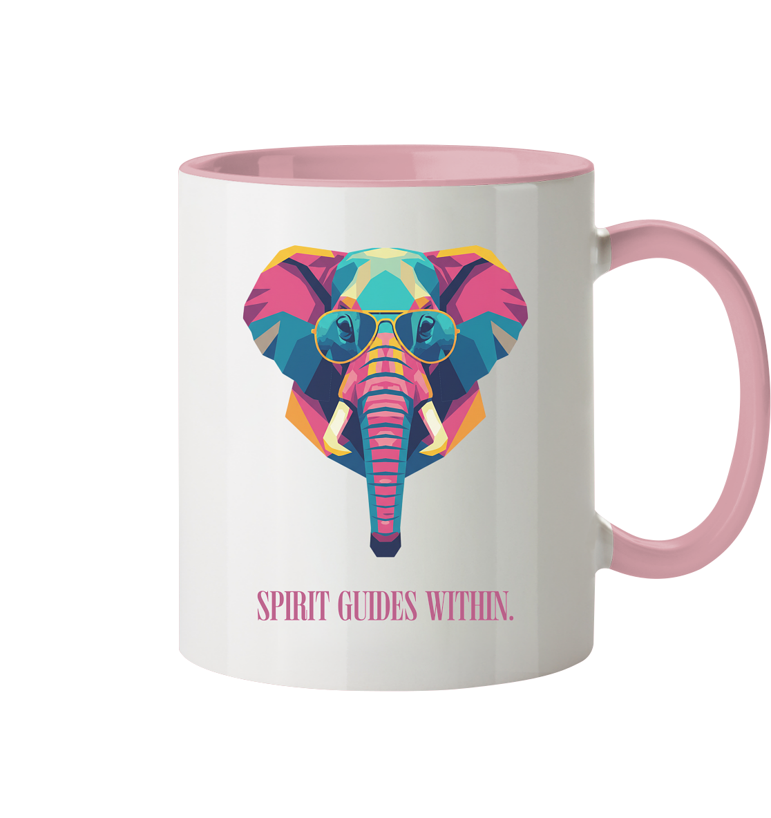 Tasse in Weiß & Altrosa mit Krafttier Elefant Motiv