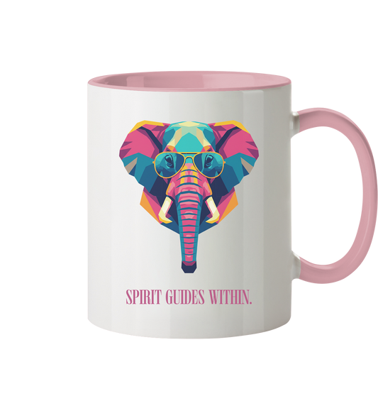  Tasse in Weiß & Altrosa mit Krafttier Elefant Motiv