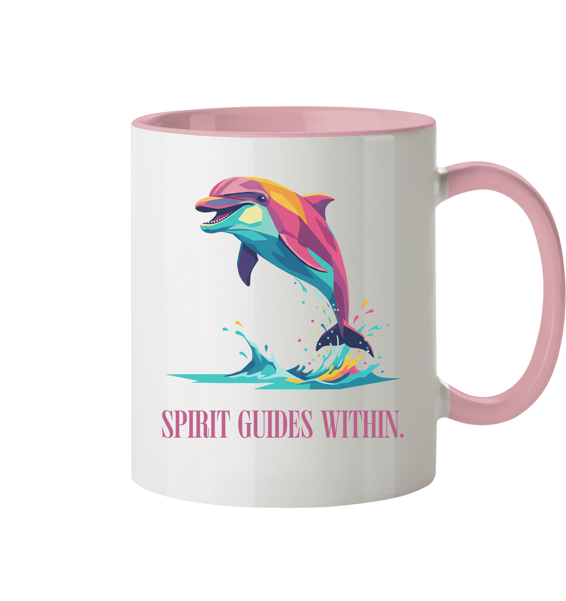  Tasse in Weiß & Altrosa mit Krafttier Delphin Motiv