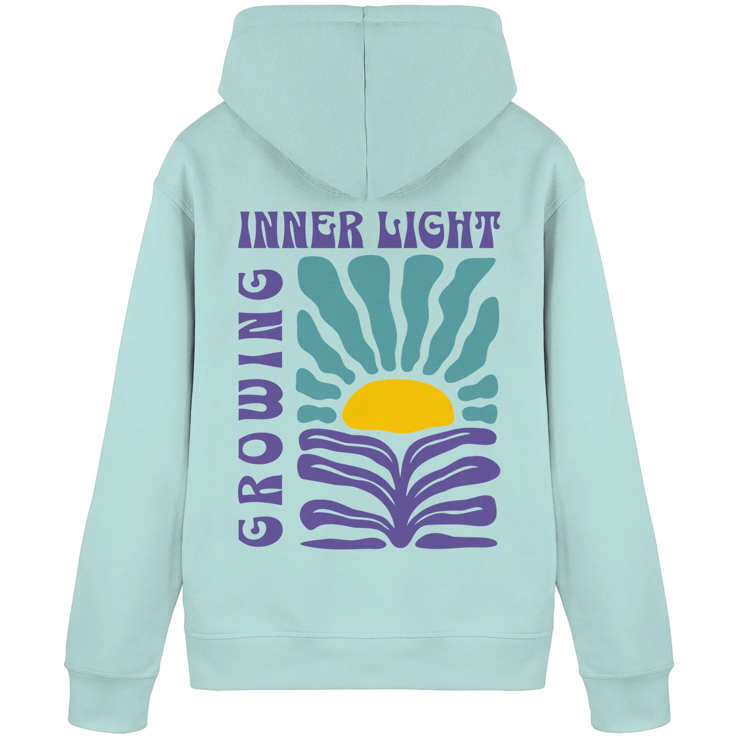 Bio Damen Hoodie in Caribbean Blue mit Inner Light Design