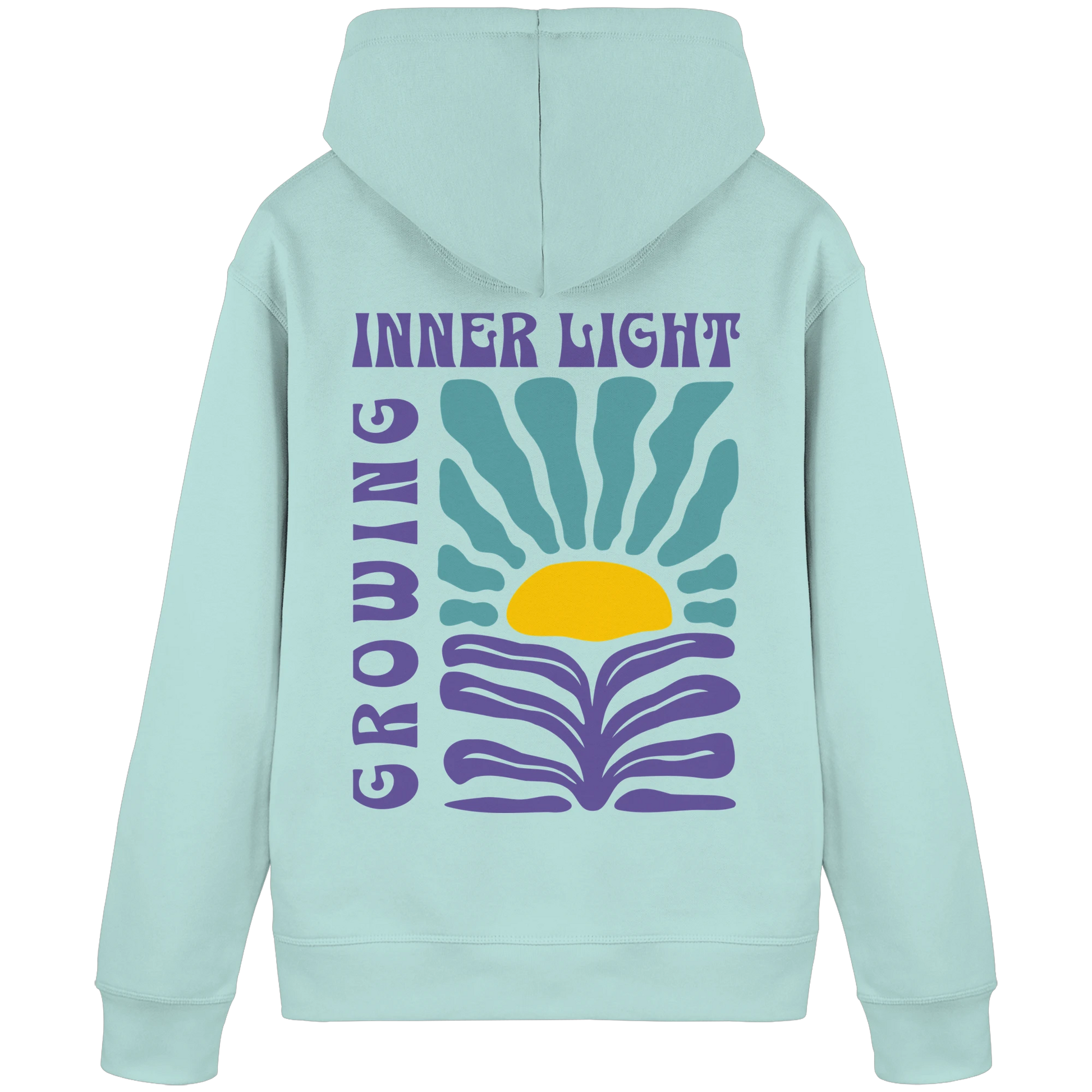 Bio Damen Hoodie in Caribbean Blue mit Inner Light Design