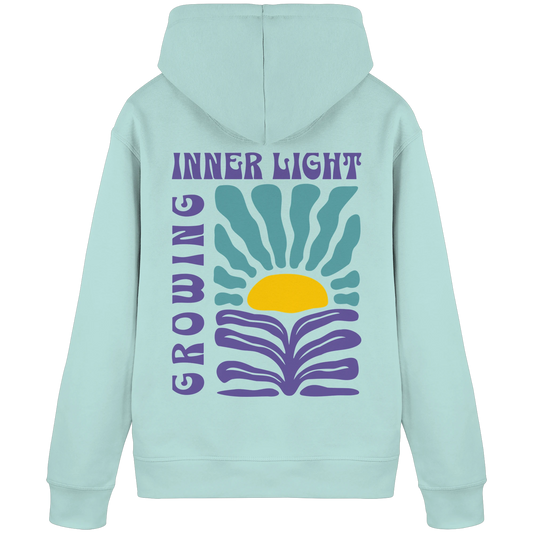 Bio Damen Hoodie in Caribbean Blue mit Inner Light Design