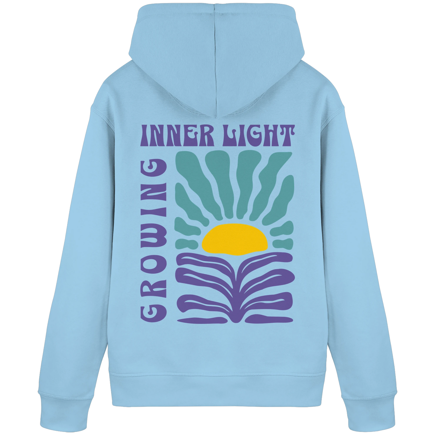 Bio Damen Hoodie in Caribbean Blue mit Inner Light Design