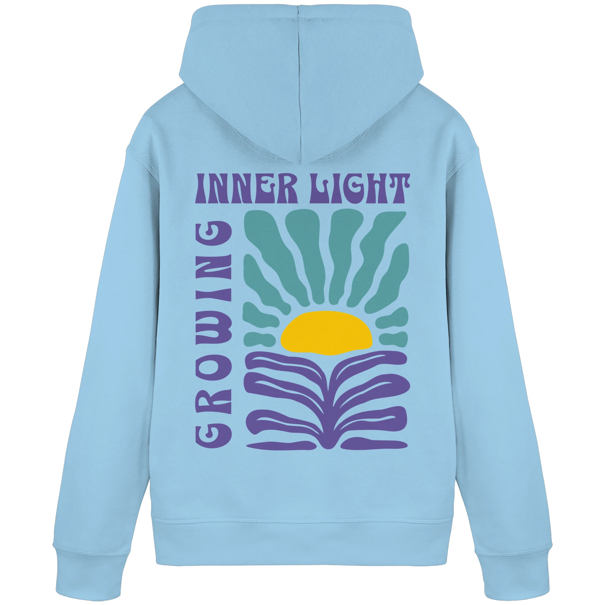 Bio Damen Hoodie in Caribbean Blue mit Inner Light Design