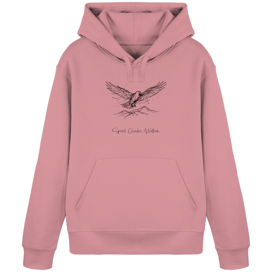Bio Damen Hoodie in Canyon Pink mit Krafttier Adler Lineart Motiv