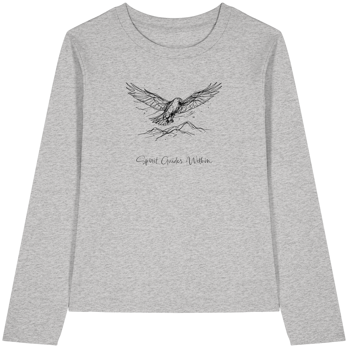 Bio Damen Langarmshirt in Cool Heather Grey mit Krafttier Adler Lineart Motiv
