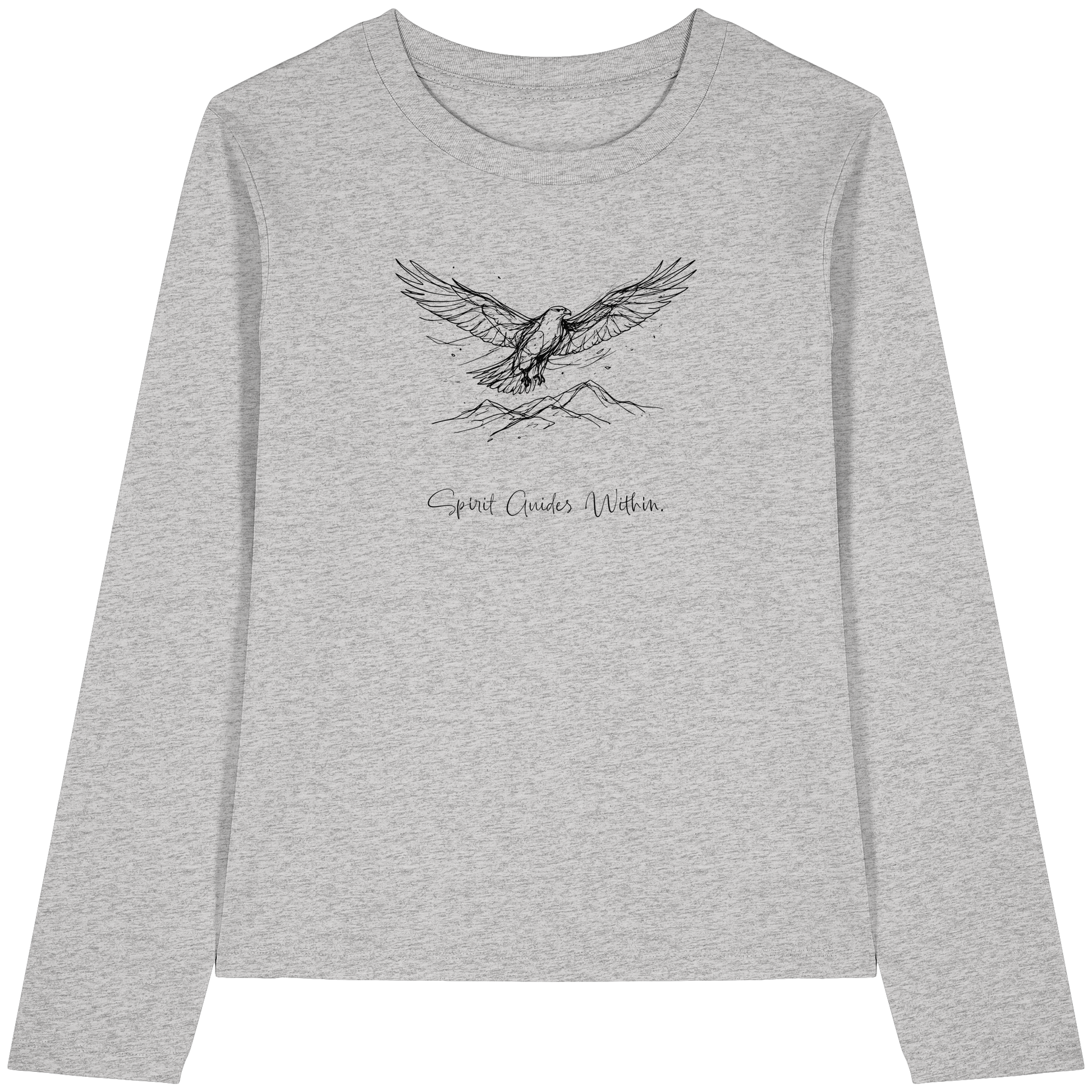 Bio Damen Langarmshirt in Cool Heather Grey mit Krafttier Adler Lineart Motiv