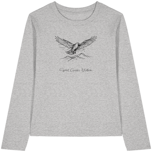Bio Damen Langarmshirt in Cool Heather Grey mit Krafttier Adler Lineart Motiv