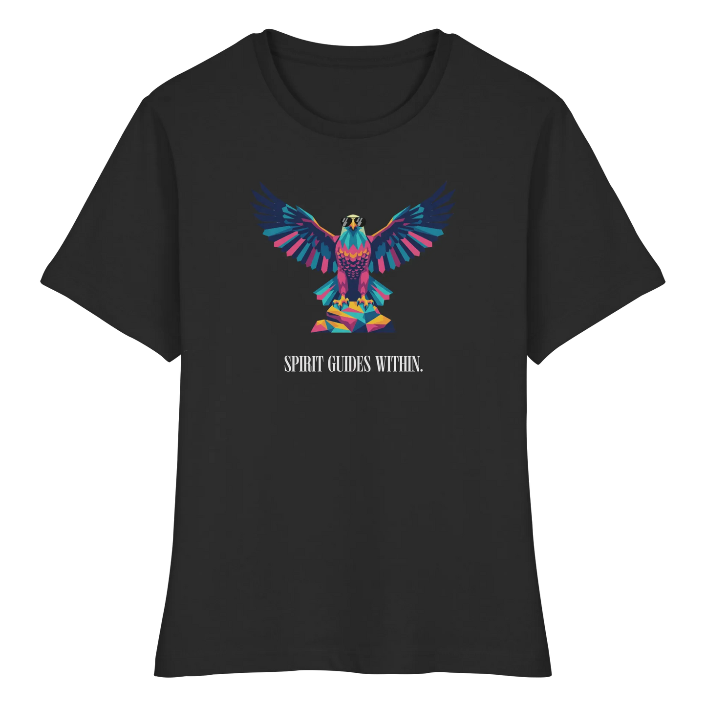 tailliertes Bio Damen Shirt in White mit Krafttier Adler Geometric Motiv