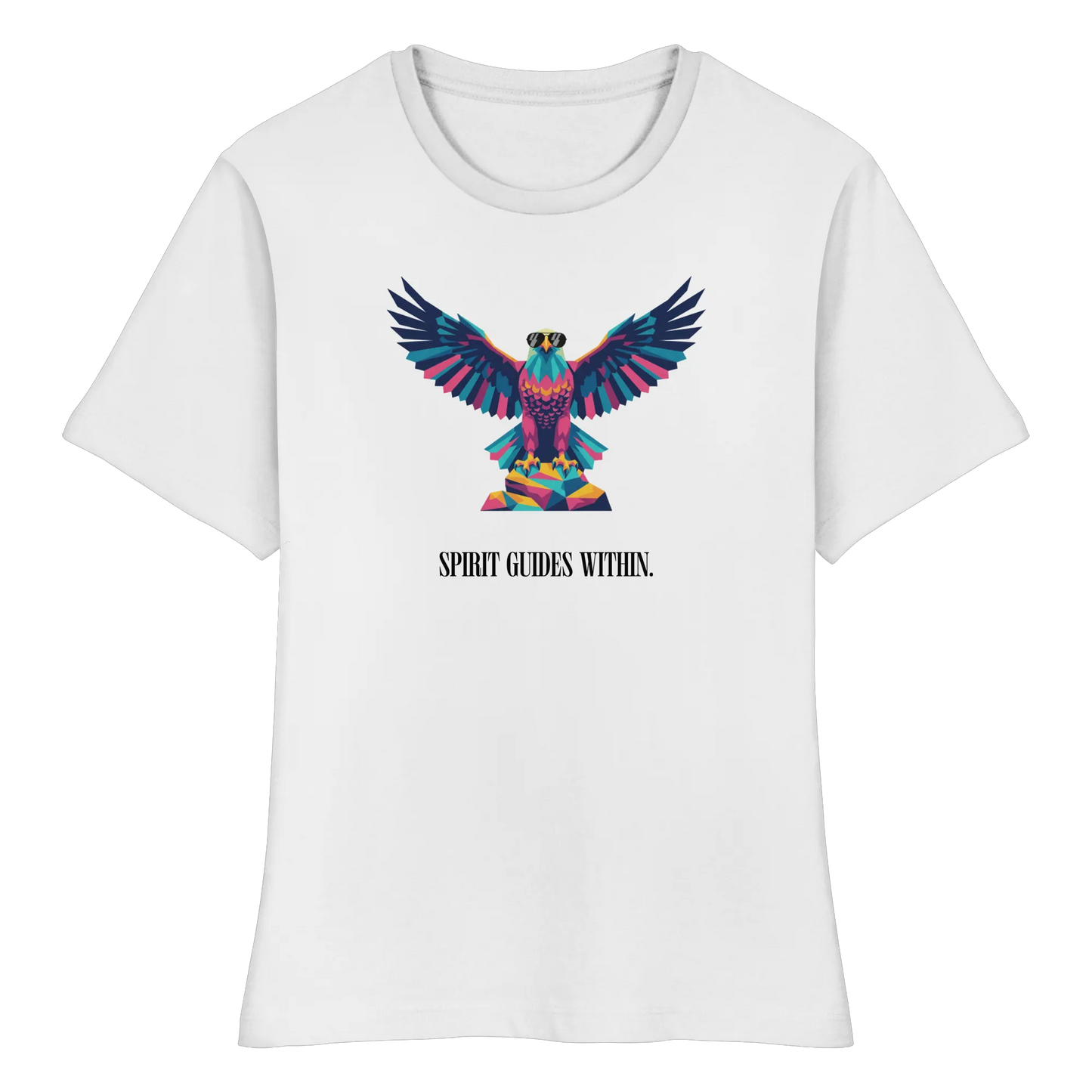 tailliertes Bio Damen Shirt in White mit Krafttier Adler Geometric Motiv