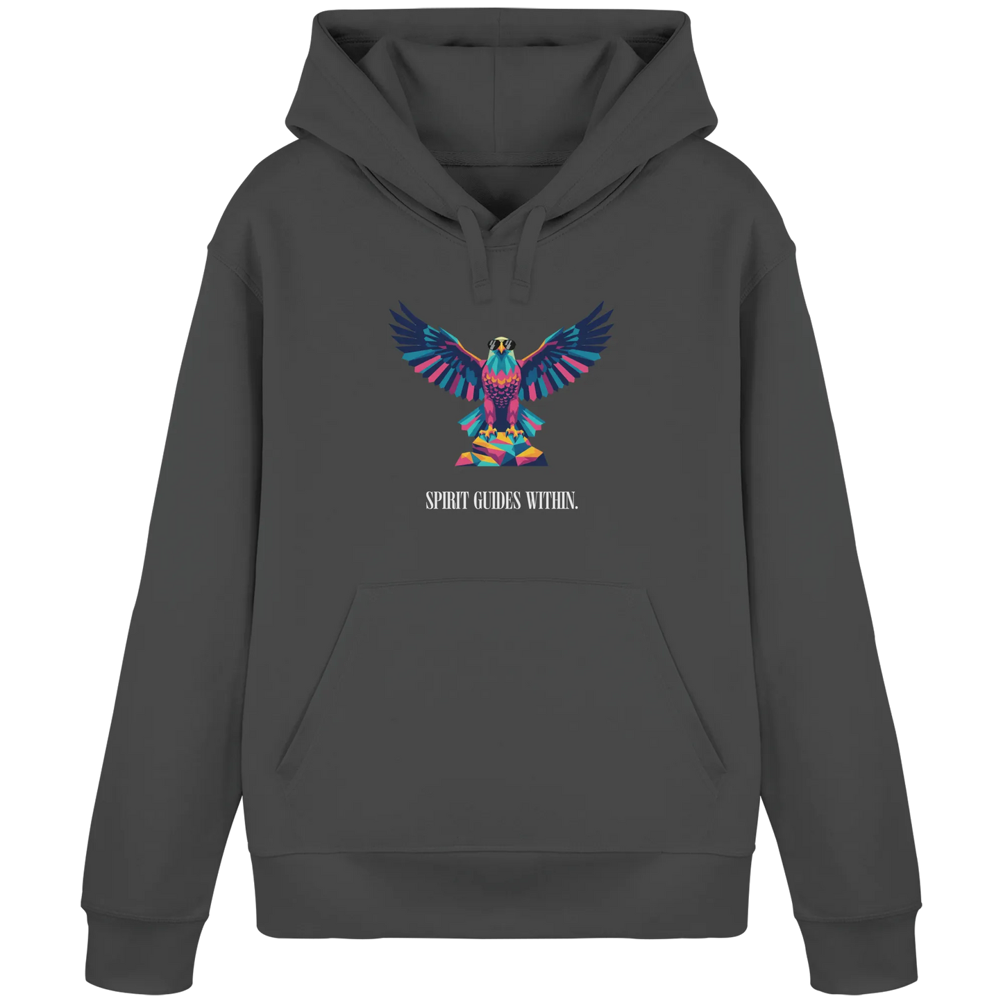 Bio Damen Hoodie in Anthracite mit Krafttier Adler Geometric Motiv