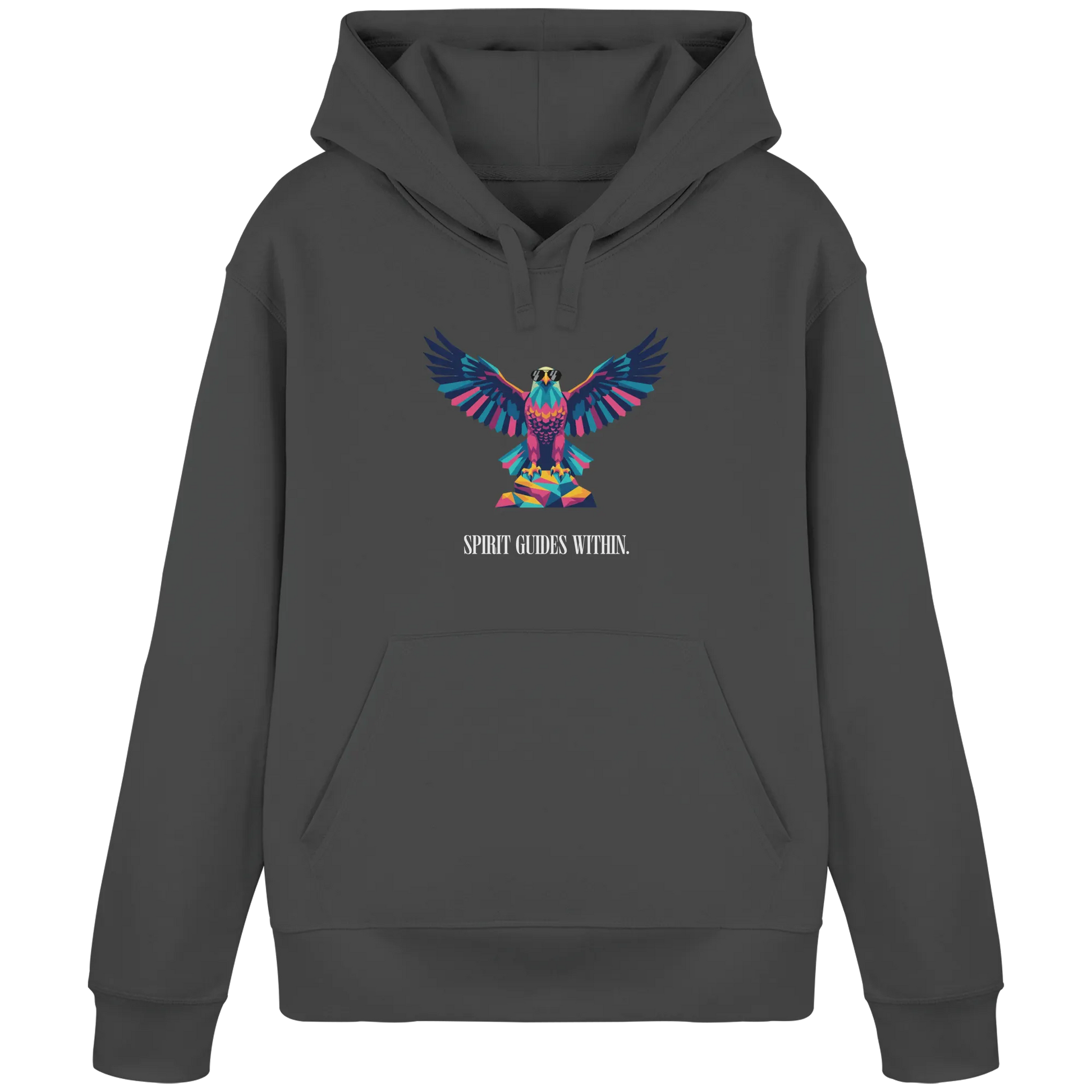 Bio Damen Hoodie in Anthracite mit Krafttier Adler Geometric Motiv