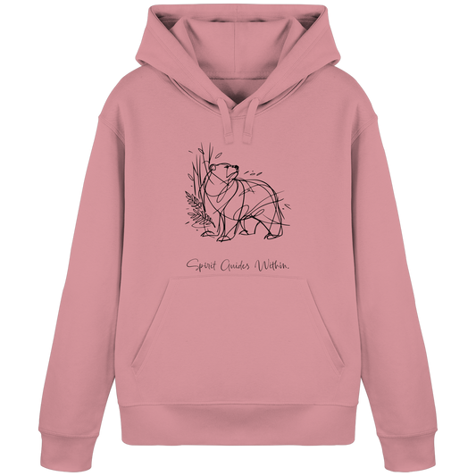 Bio Damen Hoodie in Canyon Pink mit Krafttier Bär Lineart Motiv