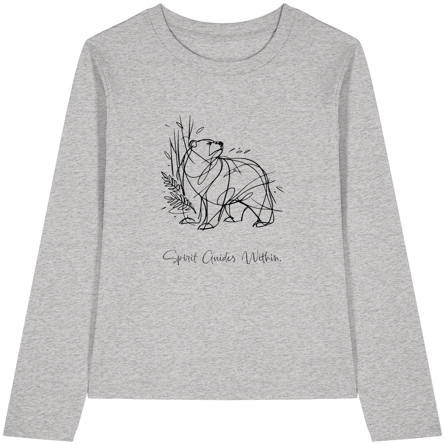 Bio Damen Langarmshirt in Cool Heather Grey mit Krafttier Bär Lineart Motiv