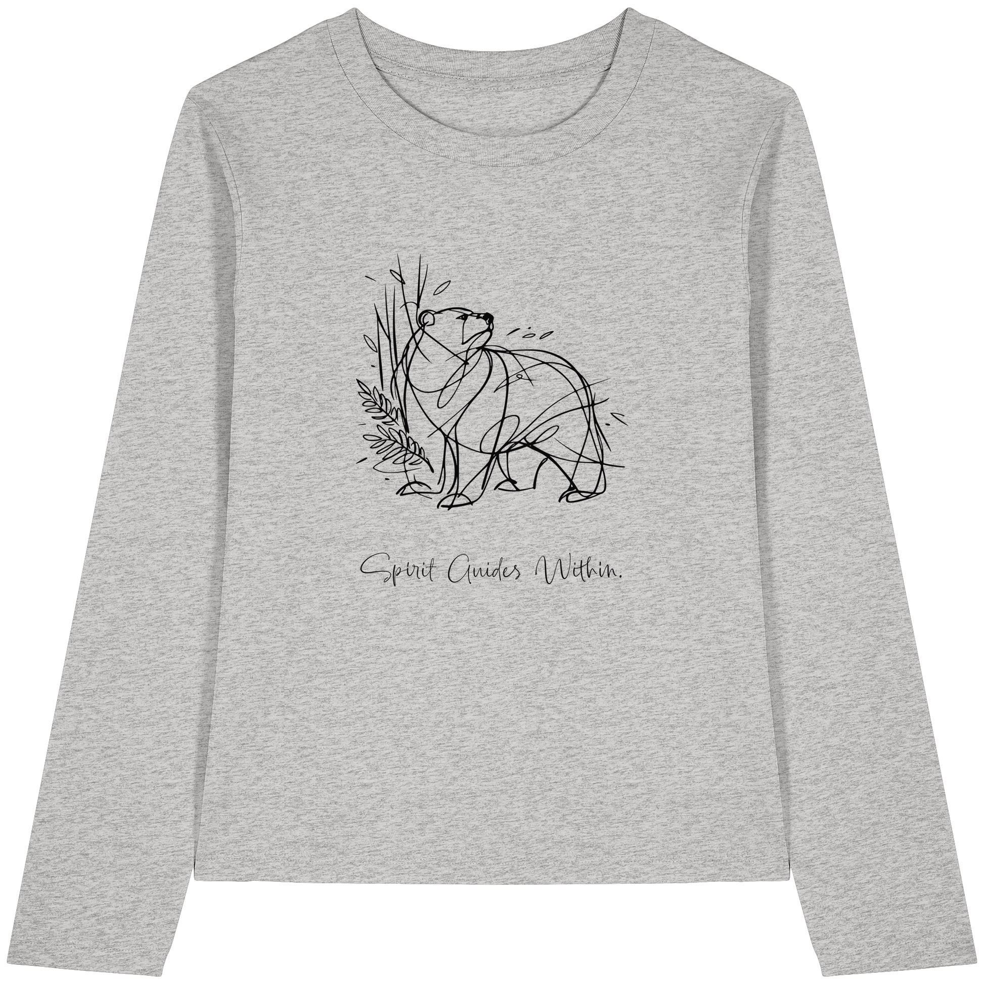 Bio Damen Langarmshirt in Cool Heather Grey mit Krafttier Bär Lineart Motiv