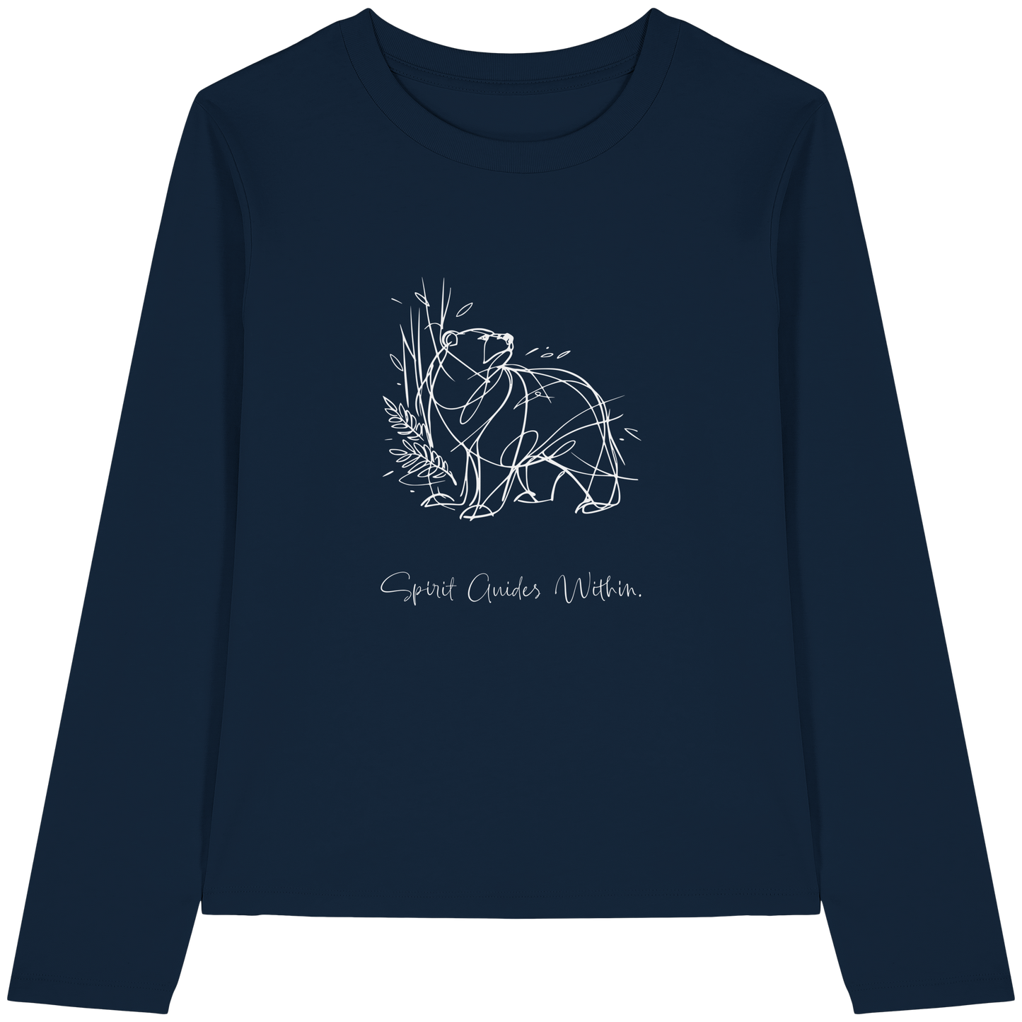 Bio Damen Langarmshirt in Cool Heather Grey mit Krafttier Bär Lineart Motiv