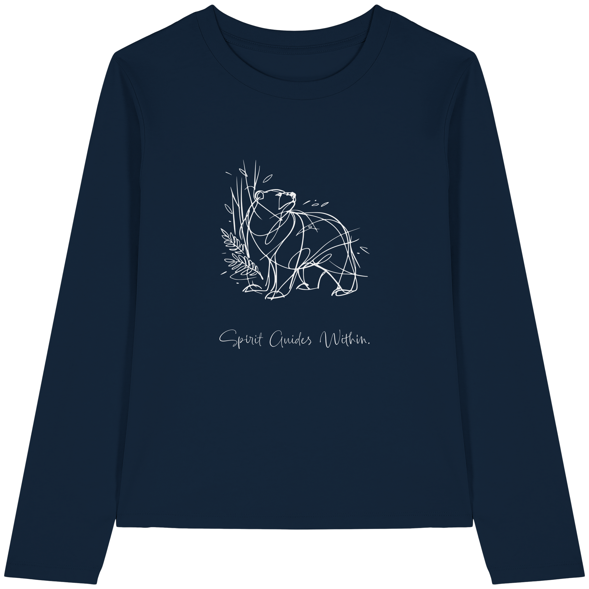 Bio Damen Langarmshirt in Cool Heather Grey mit Krafttier Bär Lineart Motiv