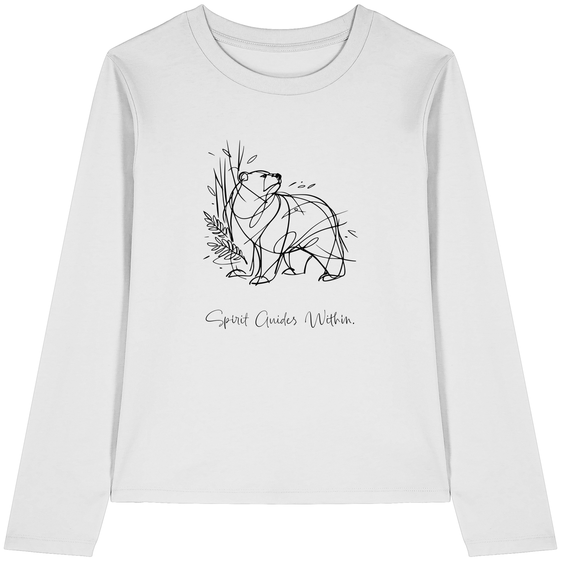 Bio Damen Langarmshirt in Cool Heather Grey mit Krafttier Bär Lineart Motiv