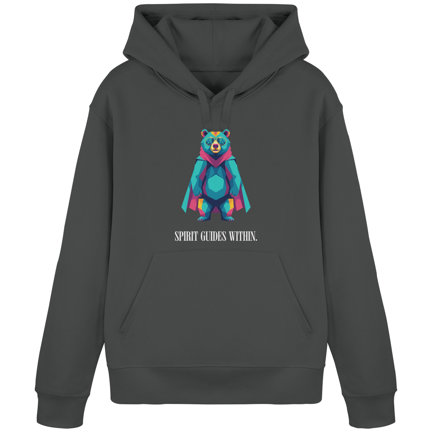 Bio Damen Hoodie in Anthracite mit Krafttier Bär Geometric Motiv