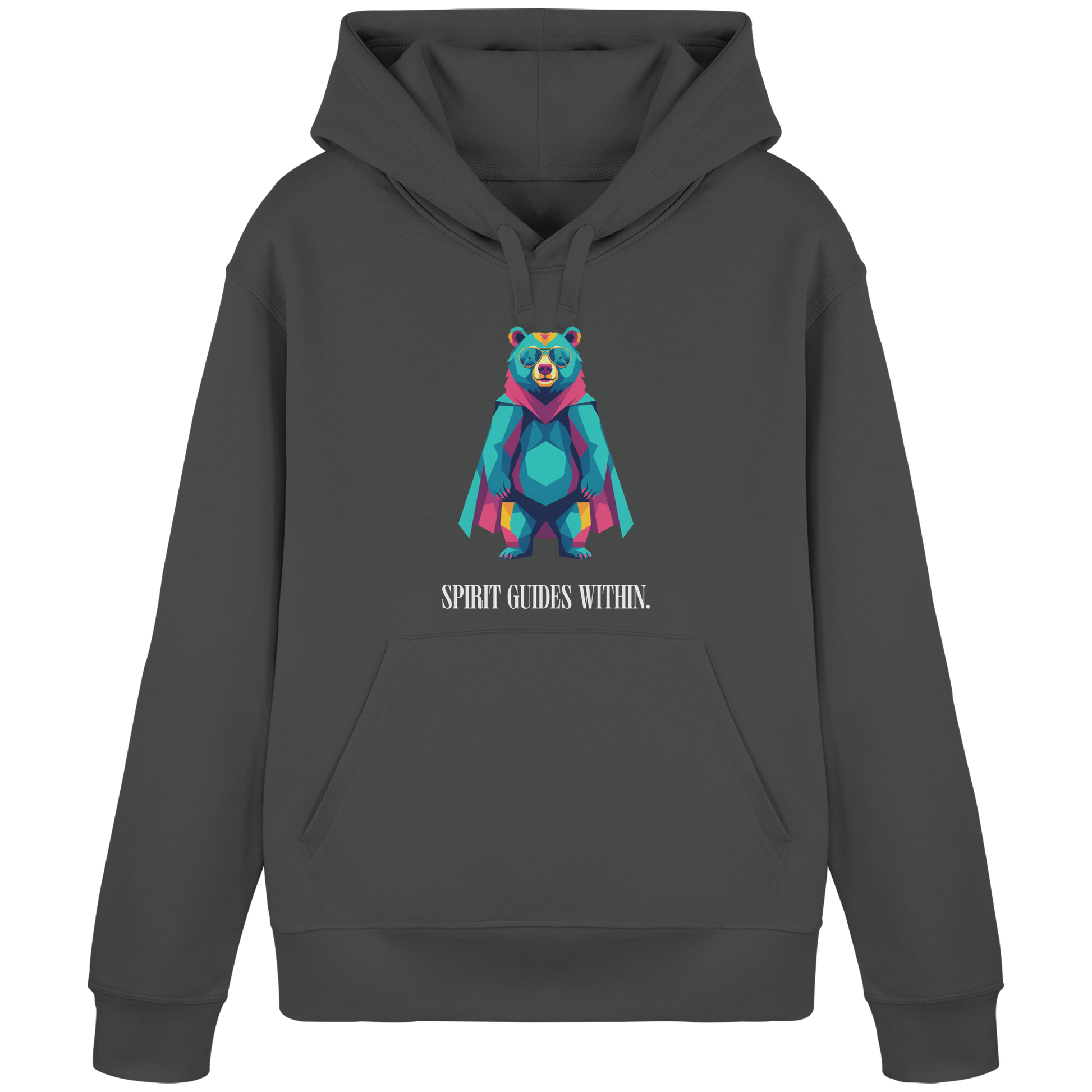 Bio Damen Hoodie in Anthracite mit Krafttier Bär Geometric Motiv