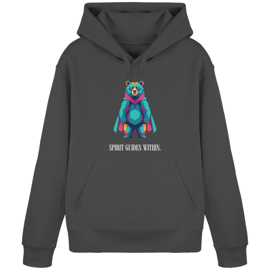 Bio Damen Hoodie in Anthracite mit Krafttier Bär Geometric Motiv