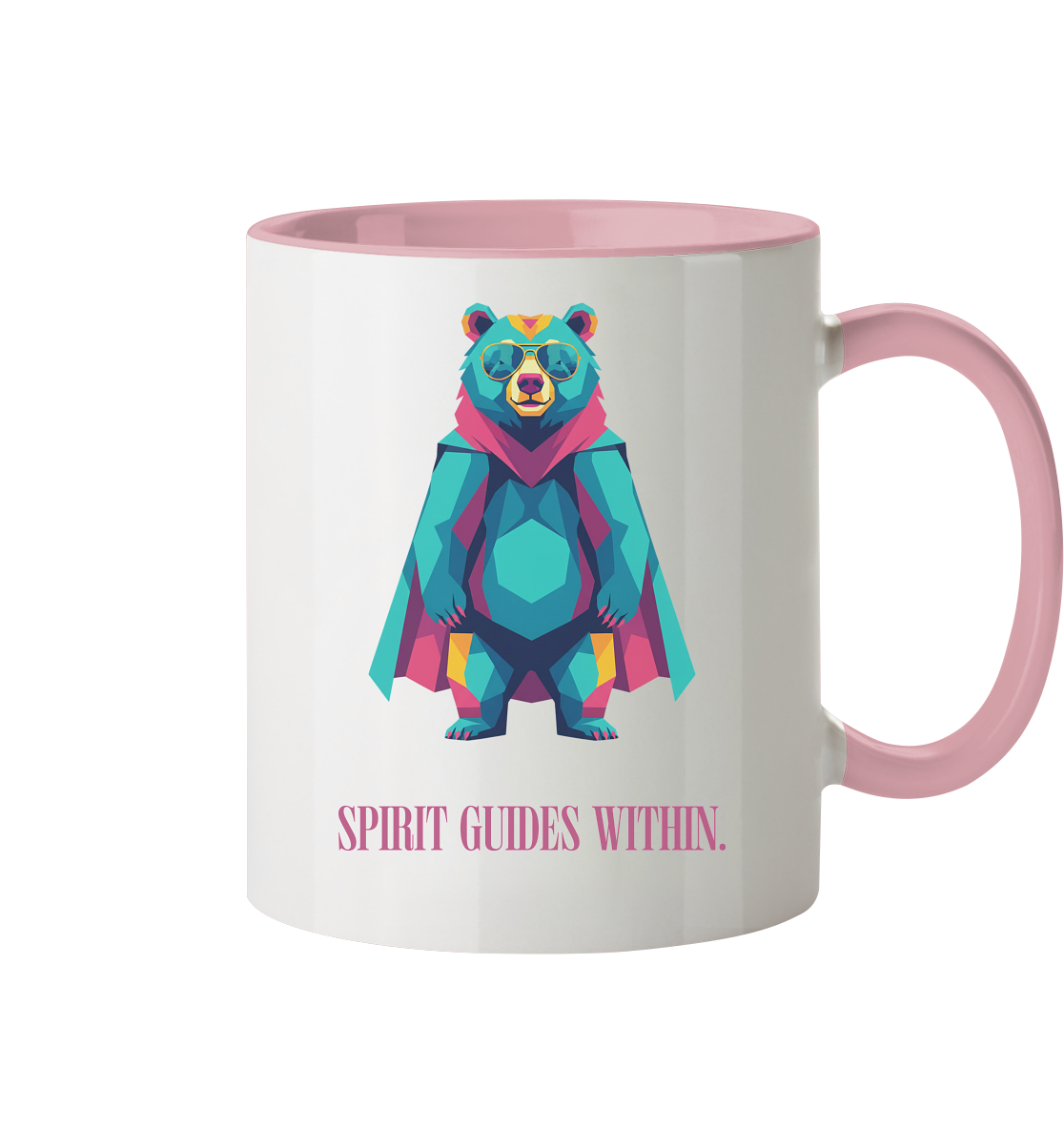  Tasse in Weiß & Altrosa mit Krafttier Bär Motiv