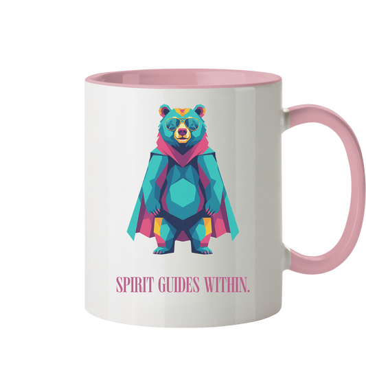 Tasse in Weiß & Altrosa mit Krafttier Bär Motiv