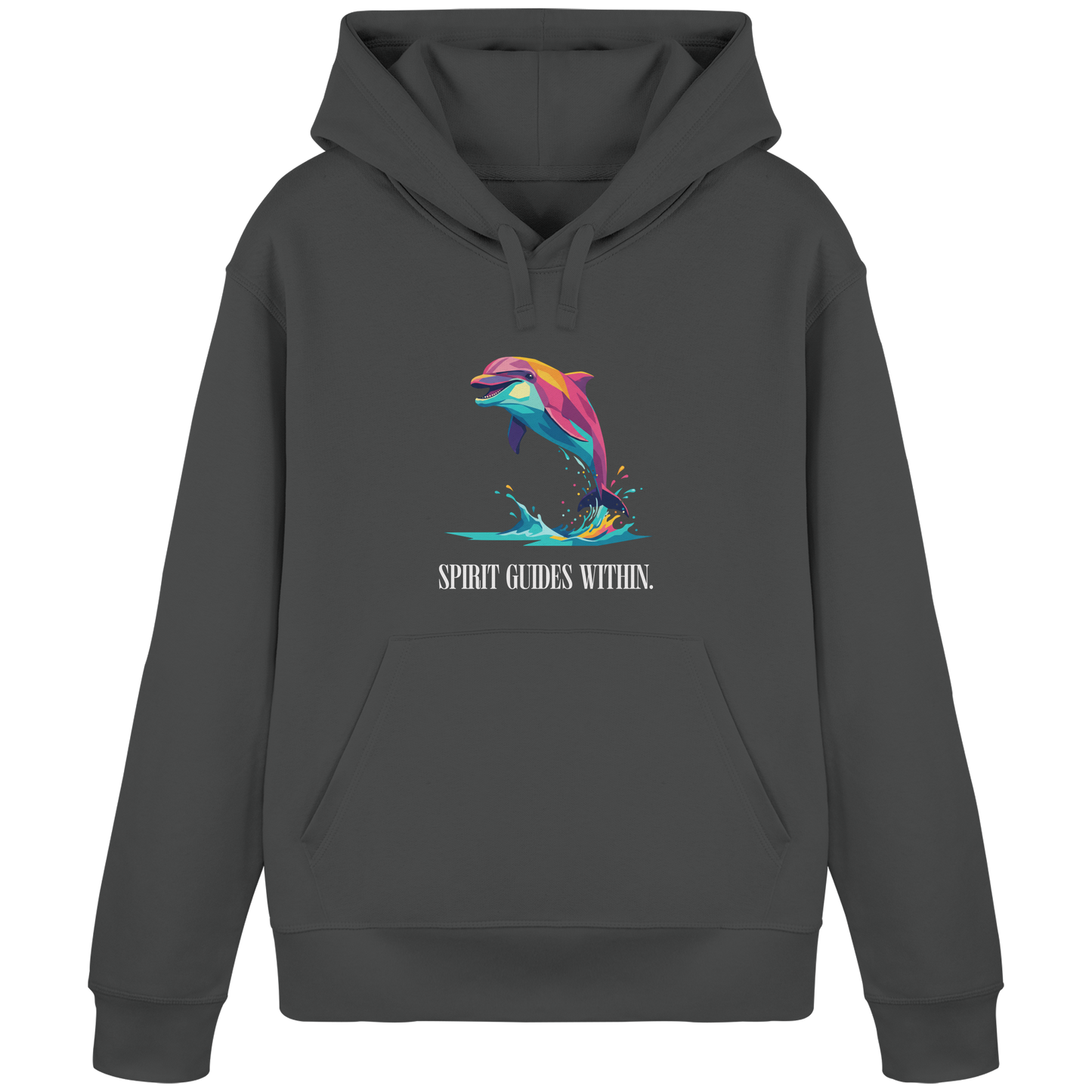 Bio Damen Hoodie in Anthracite mit Krafttier Delphin Geometric Motiv