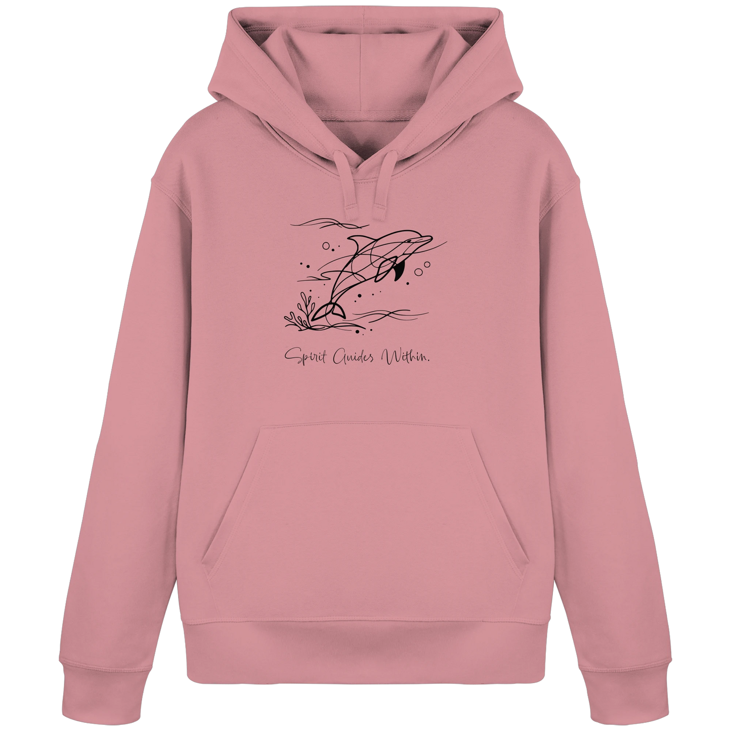 Bio Damen Hoodie in Canyon Pink mit Krafttier Delphin Lineart Motiv