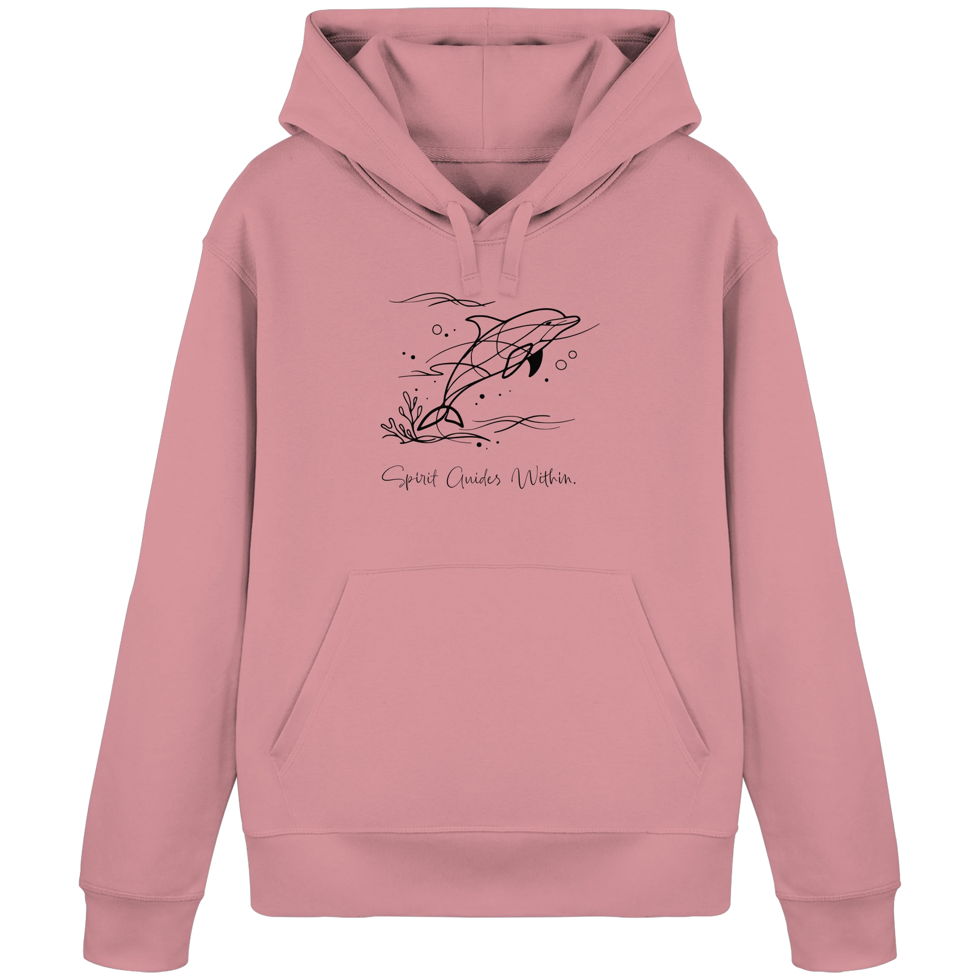 Bio Damen Hoodie in Canyon Pink mit Krafttier Delphin Lineart Motiv