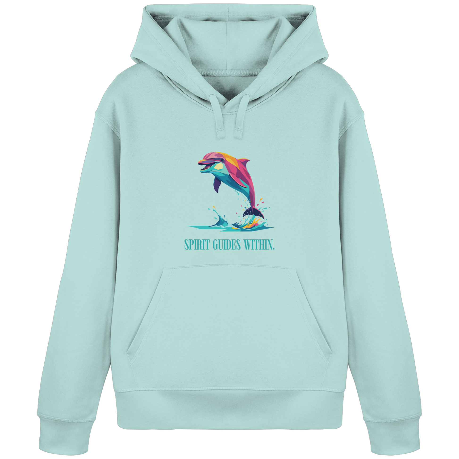 Bio Damen Hoodie in Anthracite mit Krafttier Delphin Geometric Motiv