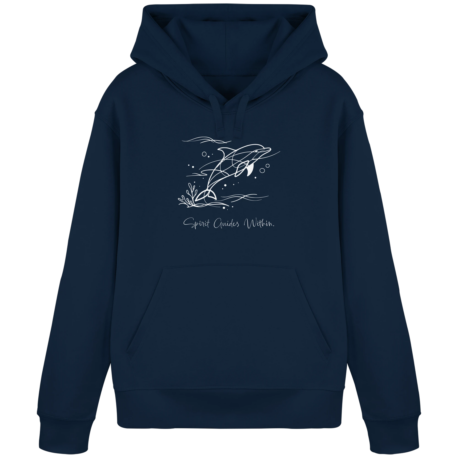 Bio Damen Hoodie in Canyon Pink mit Krafttier Delphin Lineart Motiv