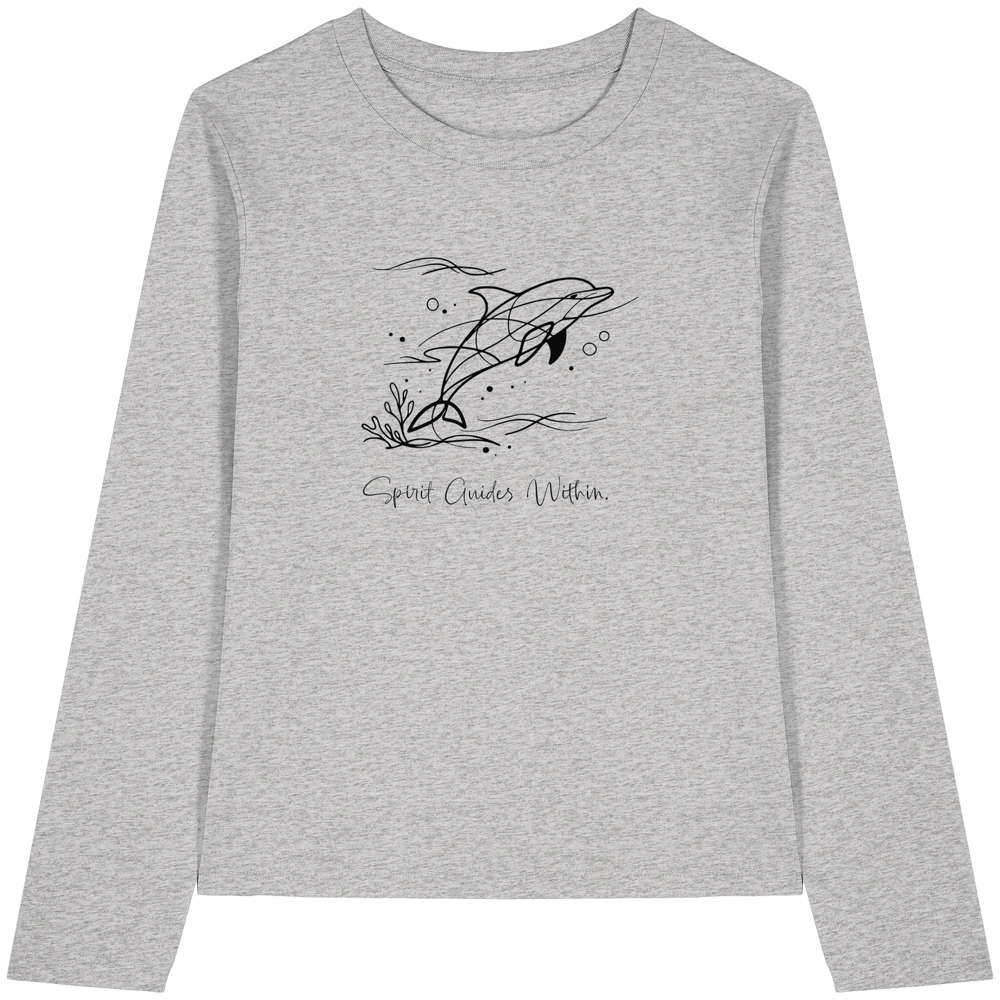 Bio Damen Langarmshirt in Cool Heather Grey mit Krafttier Delphin Lineart Motiv