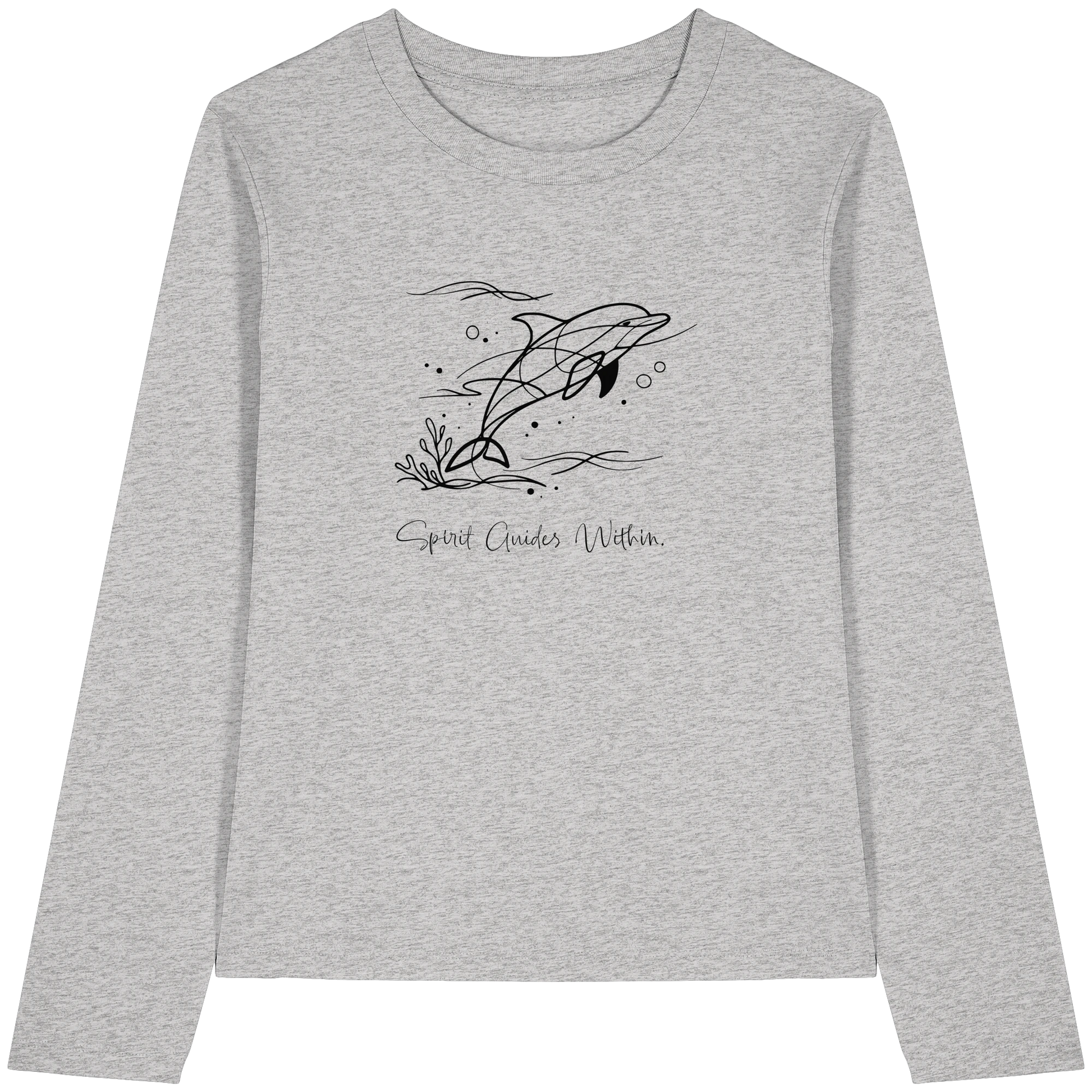 Bio Damen Langarmshirt in Cool Heather Grey mit Krafttier Delphin Lineart Motiv