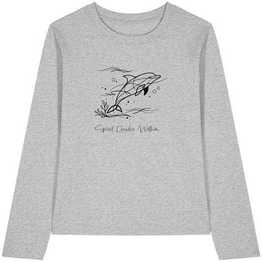 Bio Damen Langarmshirt in Cool Heather Grey mit Krafttier Delphin Lineart Motiv