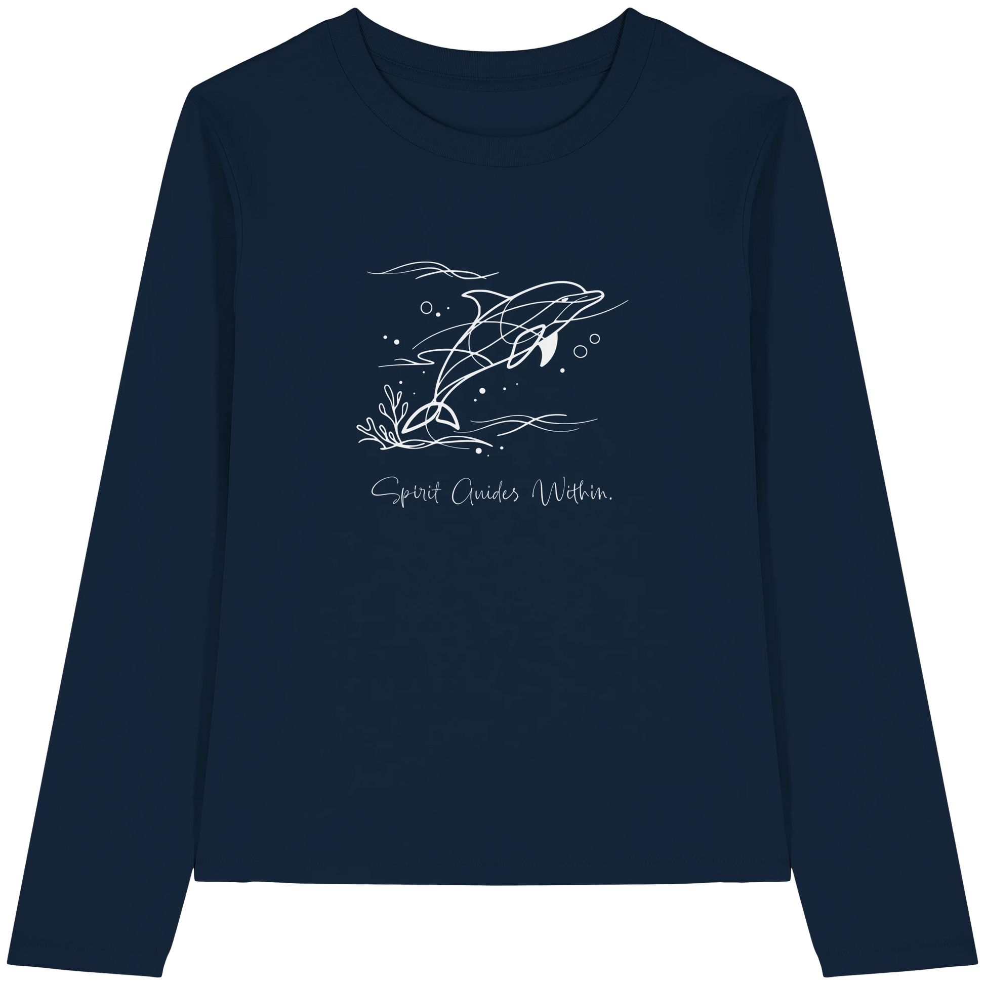 Bio Damen Langarmshirt in Cool Heather Grey mit Krafttier Delphin Lineart Motiv