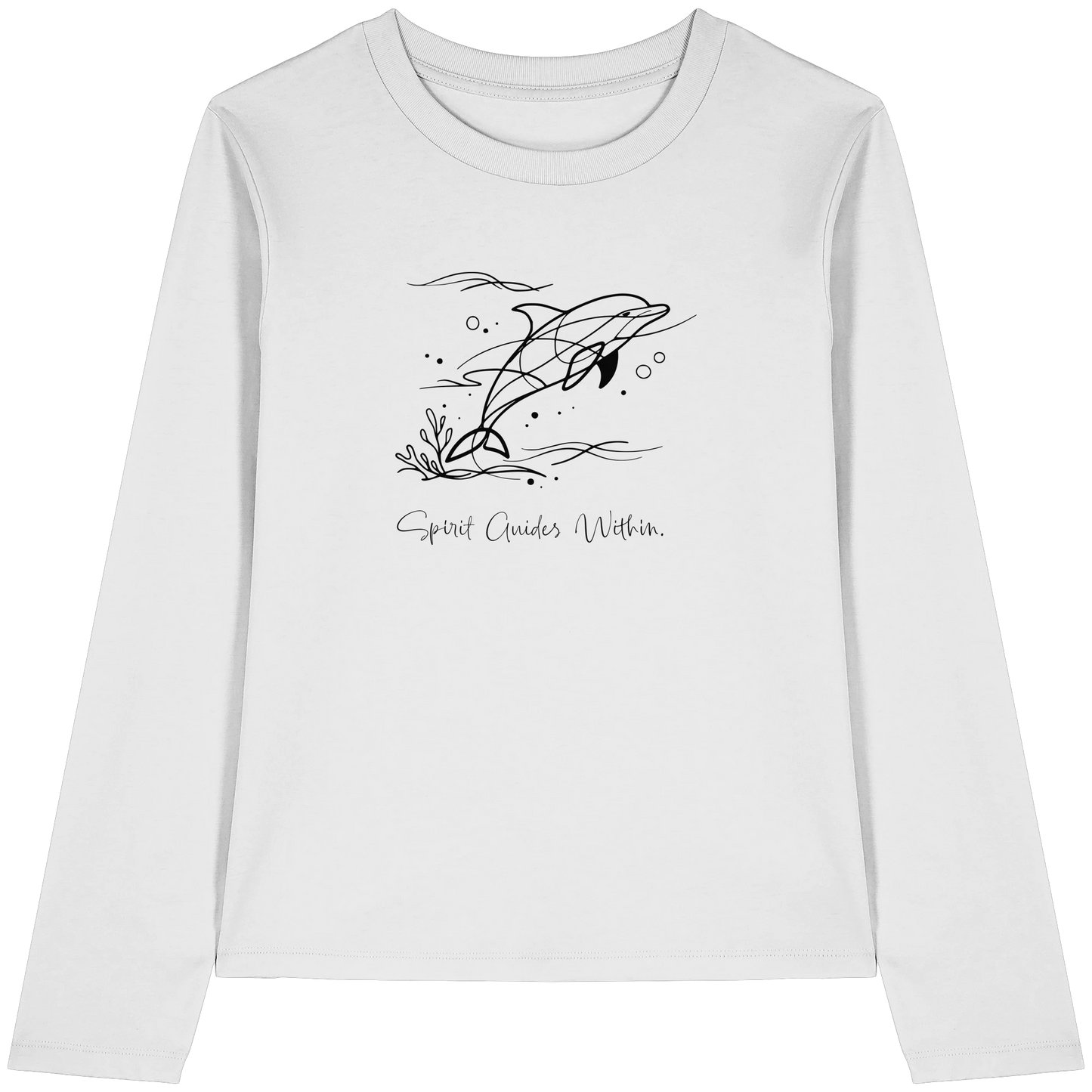 Bio Damen Langarmshirt in Cool Heather Grey mit Krafttier Delphin Lineart Motiv