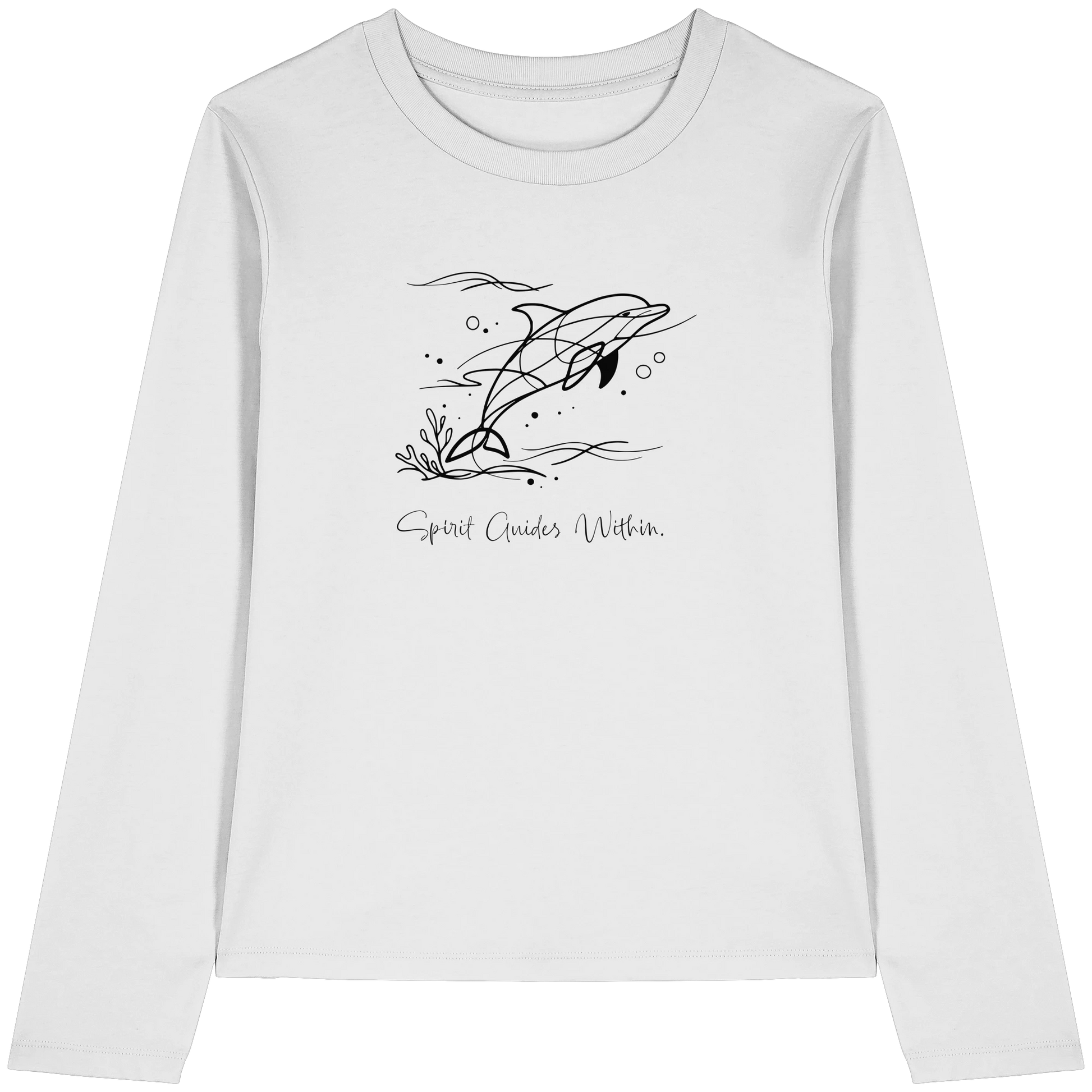 Bio Damen Langarmshirt in Cool Heather Grey mit Krafttier Delphin Lineart Motiv