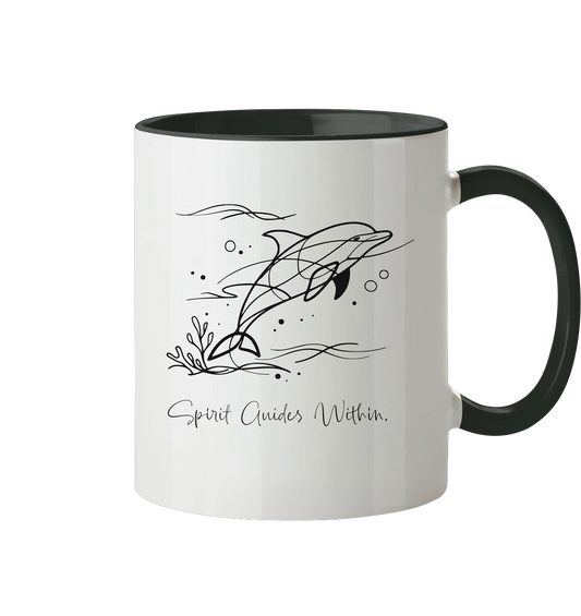  Tasse in Weiß & Schwarz mit Krafttier Delphin Lineart Motiv