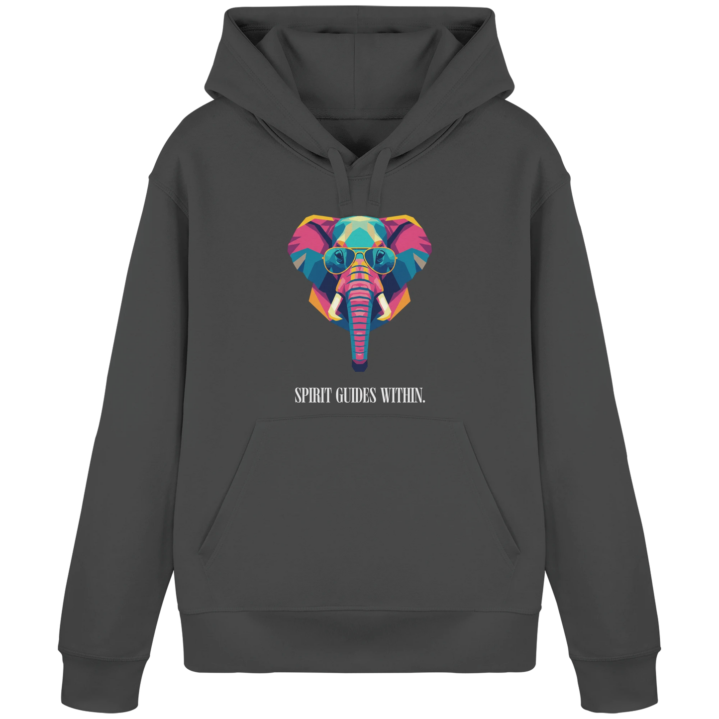 Bio Damen Hoodie in Anthracite mit Krafttier Elefant Geometric Motiv